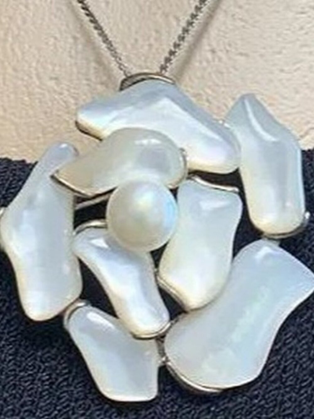 MOTHER OF PEARL MOSAIC ROSE ON STERLING SILVER BEAUTIFUL PENDANT FOR NECKLACE 2”